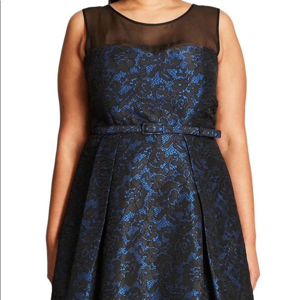 City Chic Lace Fit & Flare Dress After Dark Belted 18W NWT